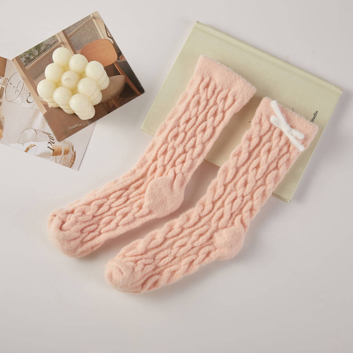 Cable Texture Plush Fuzzy Socks with Gift Box (3 Pairs)