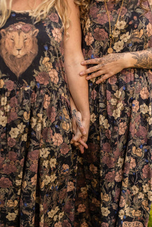 Lionheart Bohéme Slip Dress w/ botanicals & Narnia print