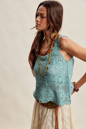 Crochet Lace Square Neck Tank Top