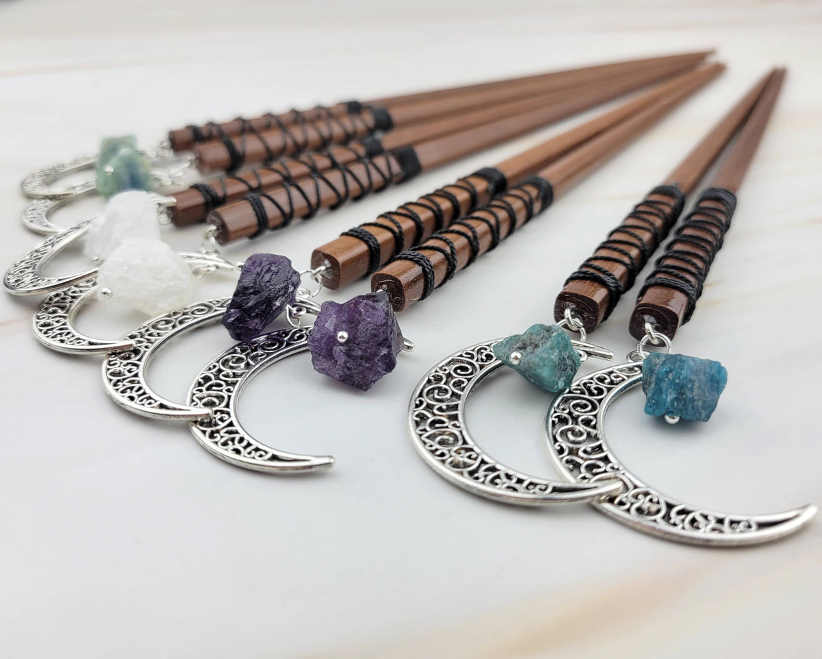 Gemstone Moon Hair Sticks - Moon / Wisdom