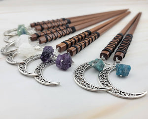 Gemstone Moon Hair Sticks - Moon / Wisdom
