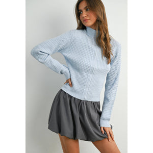 Zip Up Long Sleeve Mock Neck Cardigan