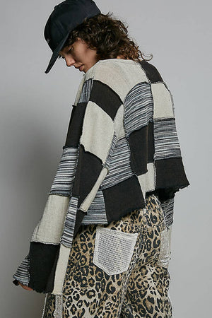 Cropped Patchwork Open-Front Cardigan