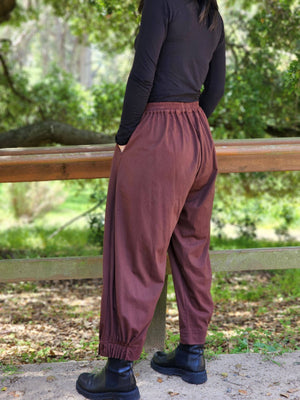 BOTTOM GATHER PANT JERSEY BROWN