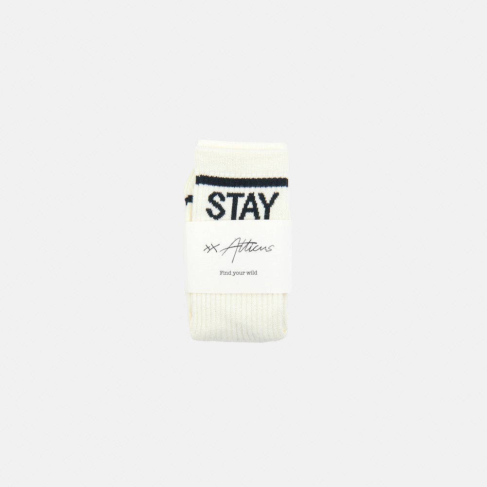 "Stay Wild" Crew Socks – Ivory & Black by Atticus Poetry