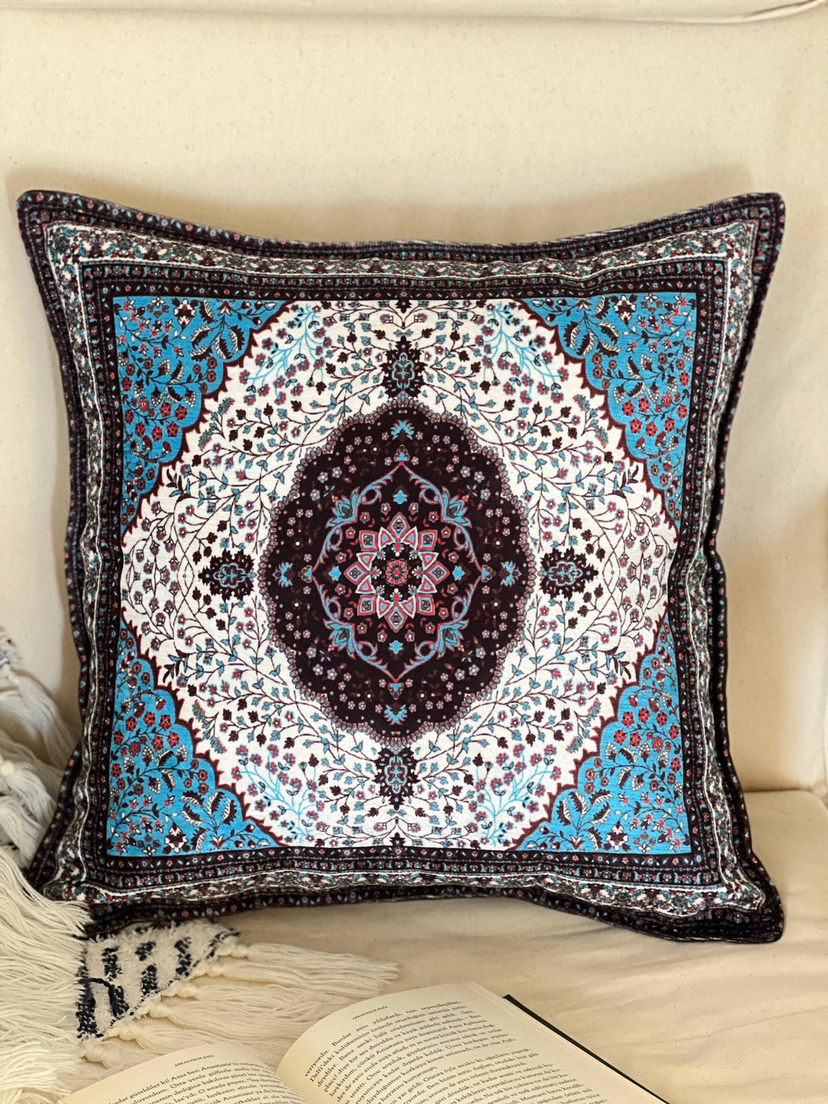 Blue Decorative Pillow Cover 18x18, Handmade Throw Pillow
