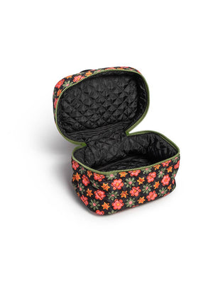 Flower Print Cosmetic Travel Case – Black