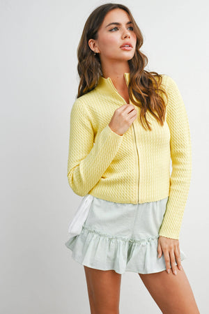 Zip Up Long Sleeve Mock Neck Cardigan