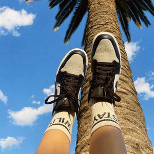 "Stay Wild" Crew Socks – Ivory & Black by Atticus Poetry