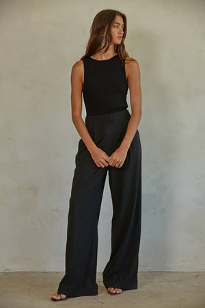 Knit Ribbed Boat Neck Sleeveless Sweater