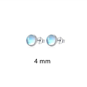 Tiny Round Moonstone Stud Earrings in 925 Sterling Silver - 5 mm