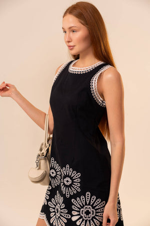 Sleeveless Embroidered Mini Dress