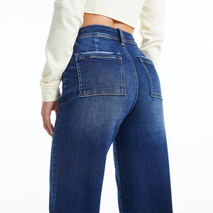 Vintage Retro High Rise Wide Leg Jeans with Raw Hem