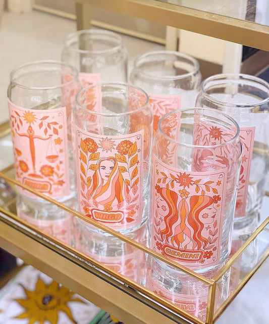 Groovy Astrology Sign Glass Cup