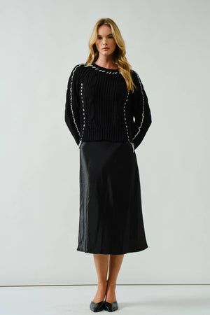 A-Line Satin Midi Skirt