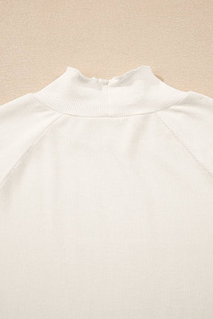 Ribbed Knit Lettuce Trim High Neck Long Sleeve Top