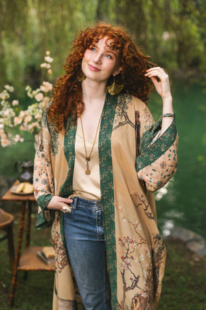 Fable Opera Duster Kimono Robe - Deer, Moon and Blossom