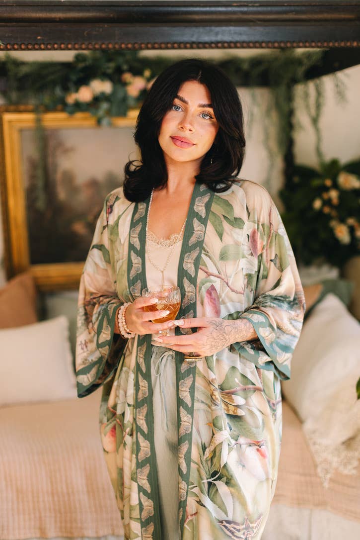 Fleur De Soleil Opera Duster Kimono Robe w/ Florals