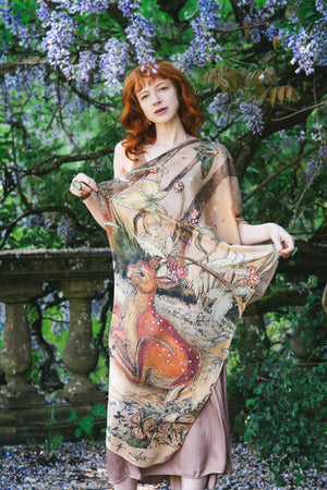 Lovelight Scarf with woodland deer, swallow & poetry