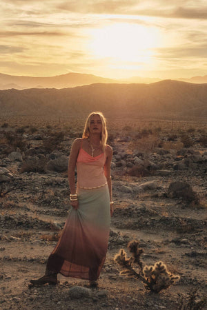 Ombre Mesh Draped Open-Back Maxi Dress
