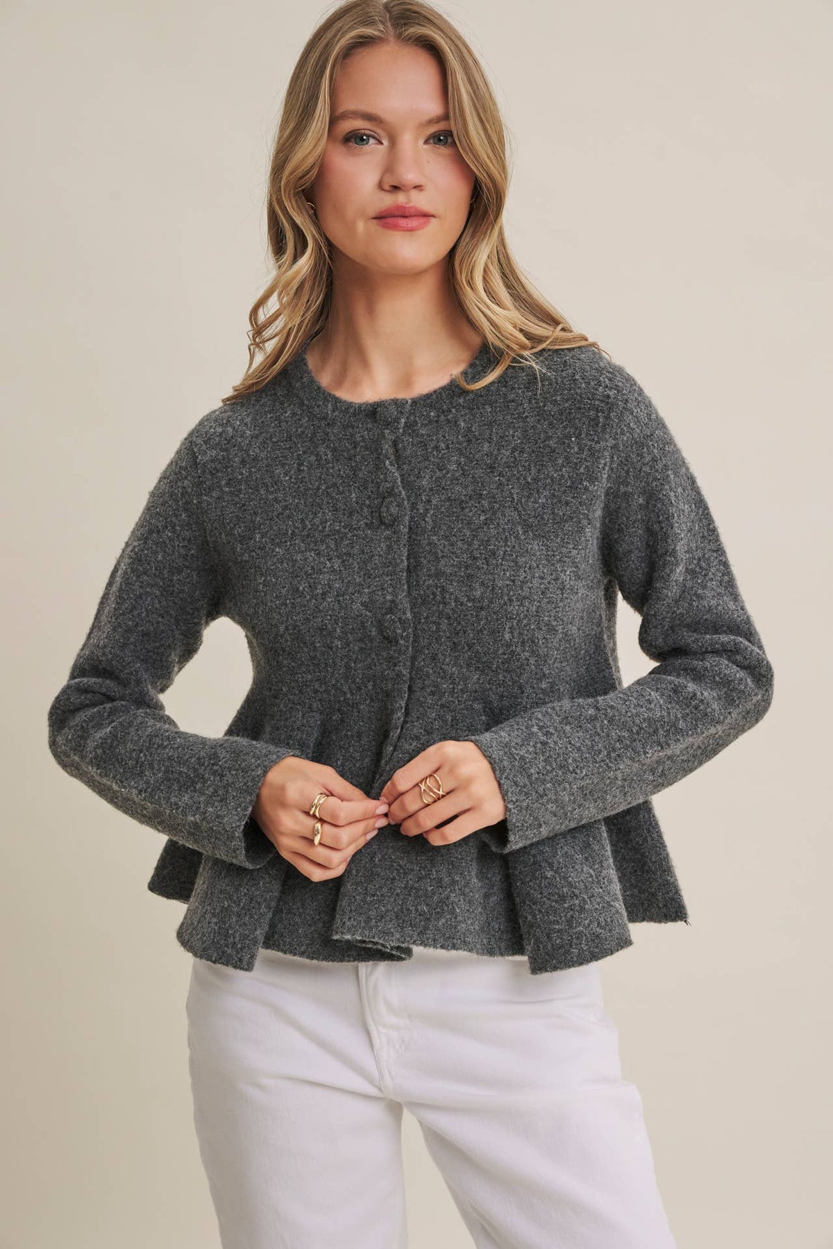 Parisian Afternoon Recycled Wool-Blend Peplum Sweater Top