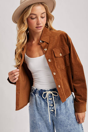 CORDUROY CROPPED BUTTON DOWN SHIRT JACKET