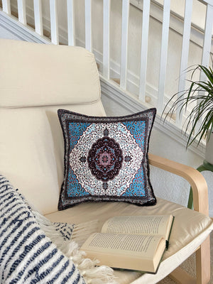 Blue Decorative Pillow Cover 18x18, Handmade Throw Pillow