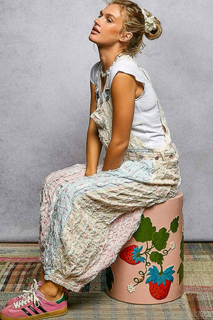Boho Floral Lace-Trim Front-Zip Overalls