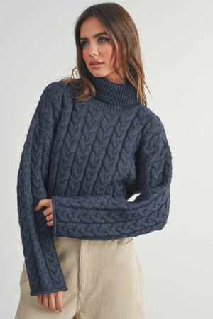Thick Braid With Turtle Neck Long-Sleeve Sweater