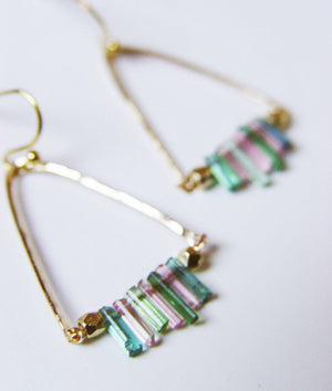 Watermelon Tourmaline Gold Earrings