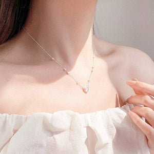 Dainty Pearl Heart Pendant Necklace in 925 Sterling Silver