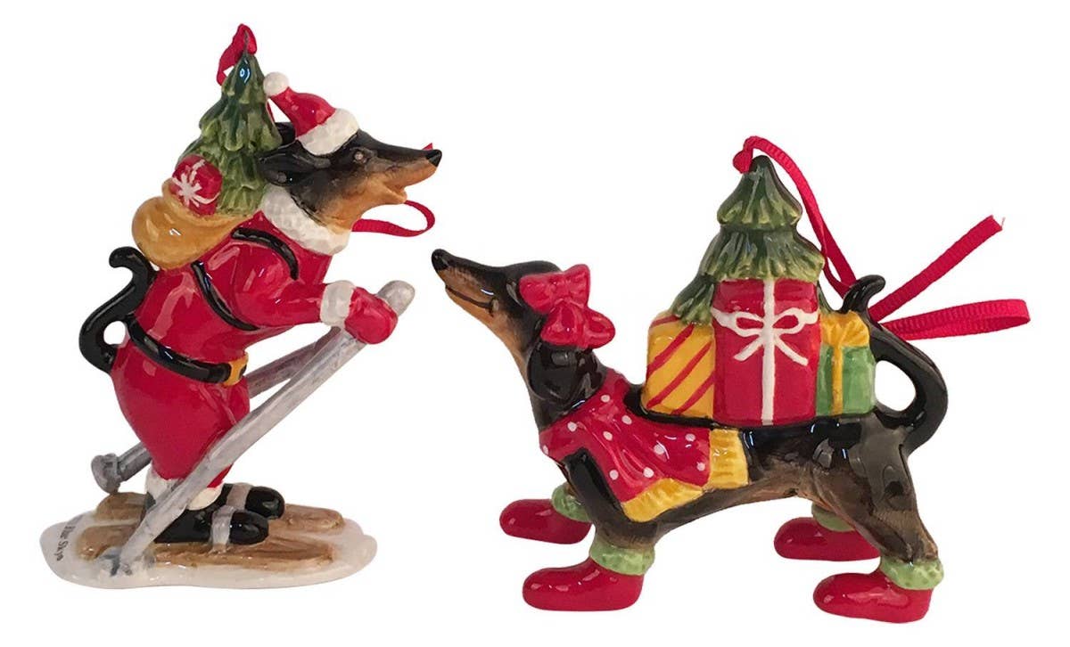 Skiing Dachshund Ornament Set
