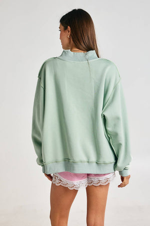 Embroidered "MATCHA" Mock Neck Sweatshirt