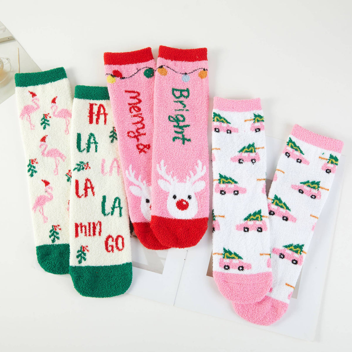 Christmas Plush Fuzzy Socks with Gift Box (3 Pairs)