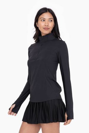 GREEN - Mock Neck Half Zip Long Sleeve Active Top