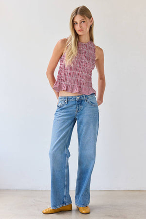 Smocked Gingham Sleeveless Top