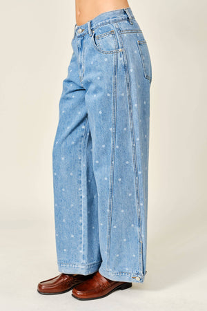 Polka Dot Curved Seam Barrel Jeans