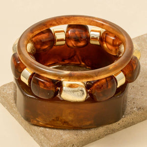 Mixed Square Resin Bangle And Beads Bracelet Set