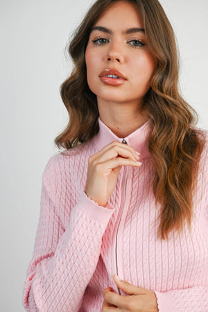 Zip Up Long Sleeve Mock Neck Cardigan