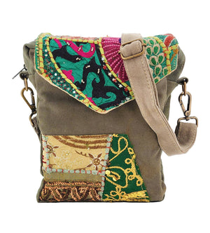 Recycled Military Tent Crossbody with Vintage Fabric