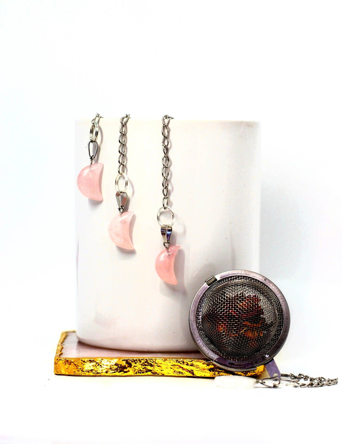 Rose Quartz Crescent Moon Crystal Tea Infuser