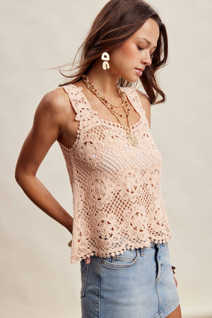 Crochet Lace Square Neck Tank Top