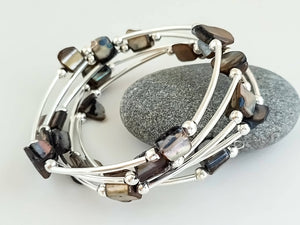 Shell Bracelet, Memory Wire Bracelet, Chip & Nugget Bracelet