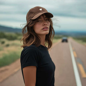 Mocha Cotton Dad Hat - Embroidered Heart Cap