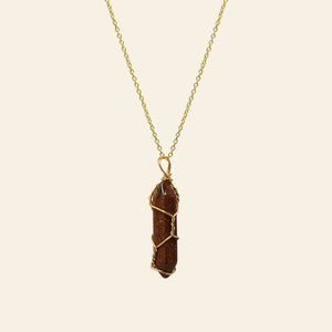 Wire Wrapped Crystal Point Necklace - Gold