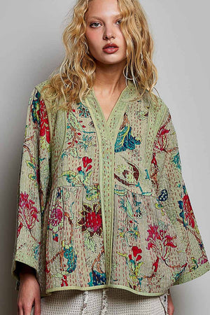 Quilted Floral Kimono-Style Top