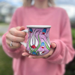 Hand Painted Floral Ceramic Mug - 8oz