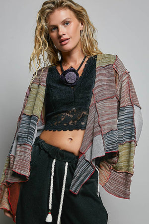 Cropped Patchwork Open-Front Cardigan