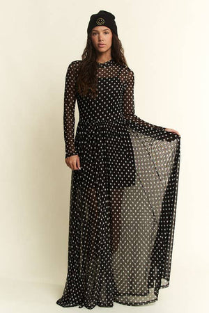 Polka Dot Mesh Maxi Dress