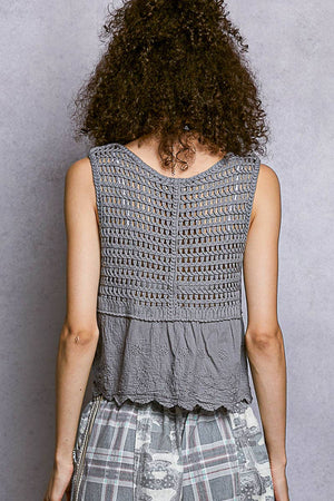 Boho Crochet Ribbon Motif Scalloped Trim Sleeveless Top